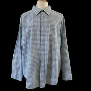 George Men's Long Sleeves Plaid Button Front Dress Shirt Blue Size 3XL 54-56